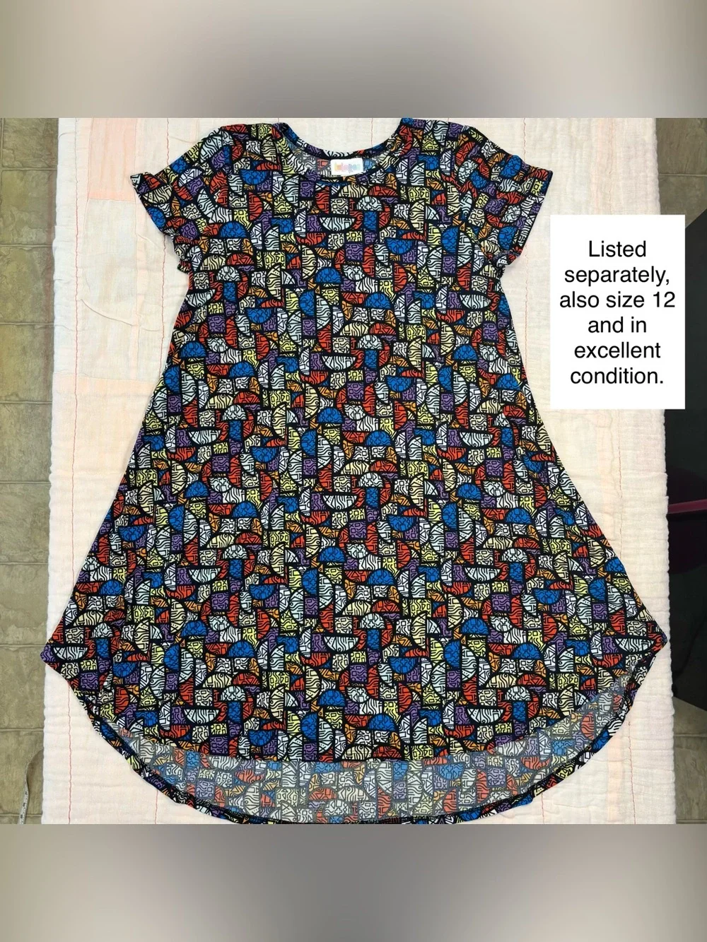 EUC LuLaRoe Girls Scarlett Dress, Sz 12, Aztec Design - Teal, Orange, Yellow - Picture 13 of 13